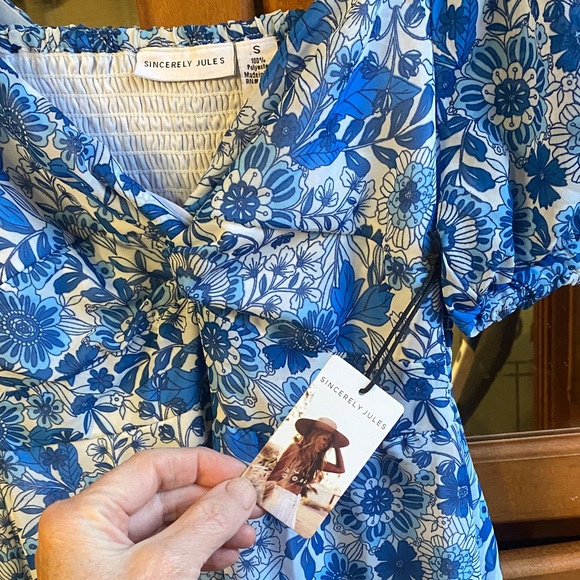 Sincerely Jules Vibrant Blue Floral Knee Length Small Dress NWT Spring Resort - Picture 3 of 10